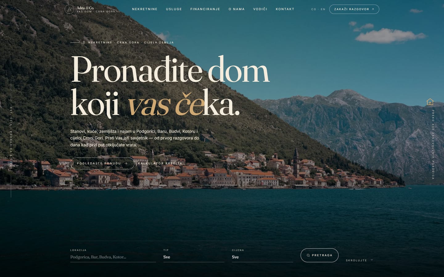 Adria & Co: Agencija za nekretnine u Crnoj Gori (Demo projekat)