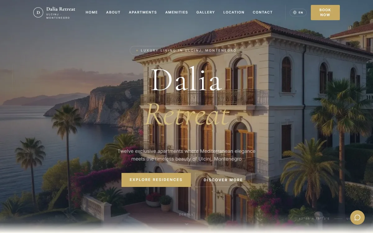 Sajt za apartmane Dalia Retreat — web dizajn Crna Gora