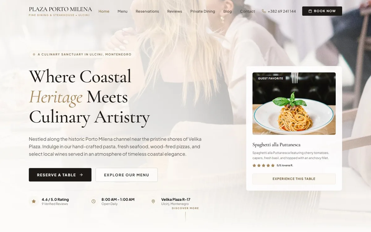 Sajt za restoran Porto Milena — web dizajn restorani Bar